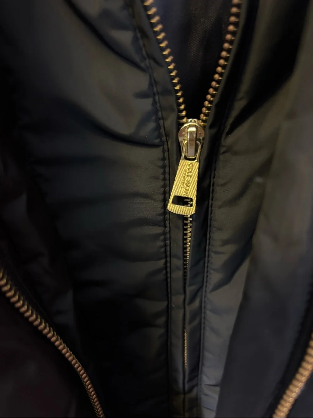 Cole Haan Black Quilted Hooded Puffer Coat with Gold Hardware Women’s Medium